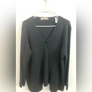 Cardigan Sweater Women 1X  Indie Grunge Wool Gray Beaded  Whimsigoth Mature